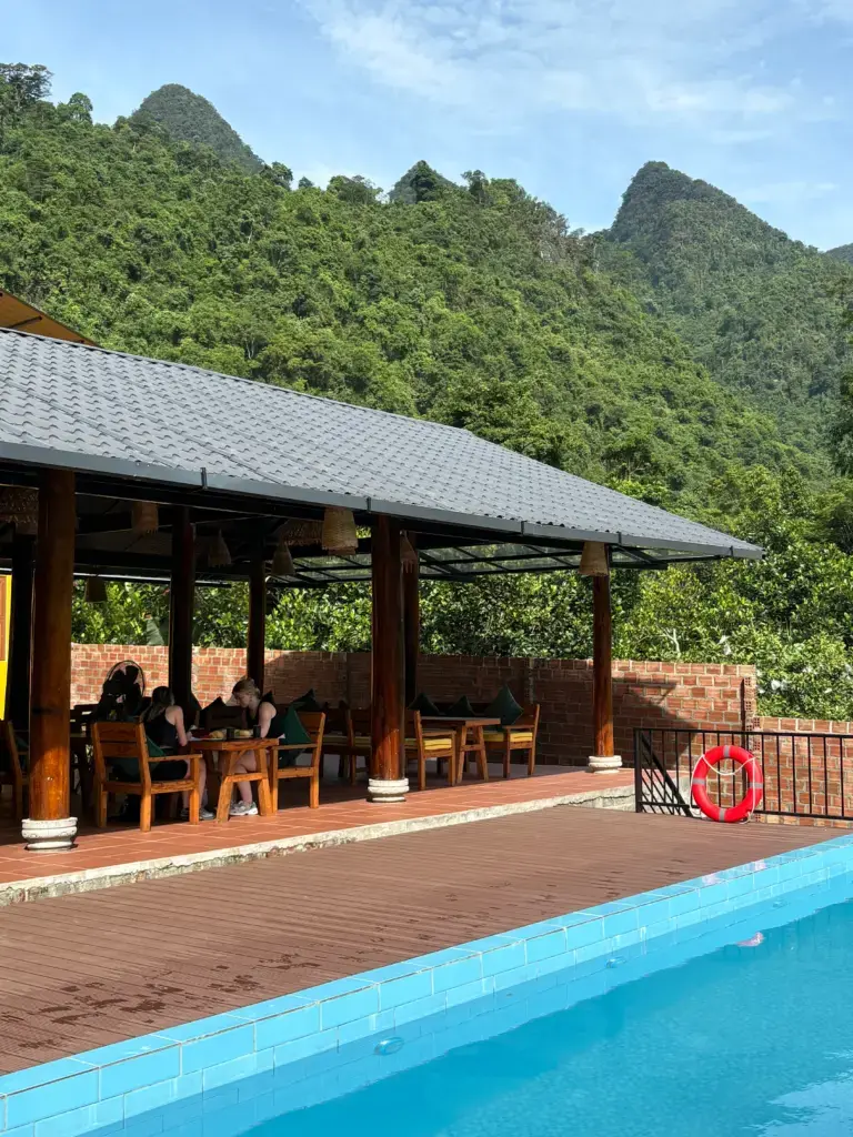 Restaurant by the pool at Infinity Hostel